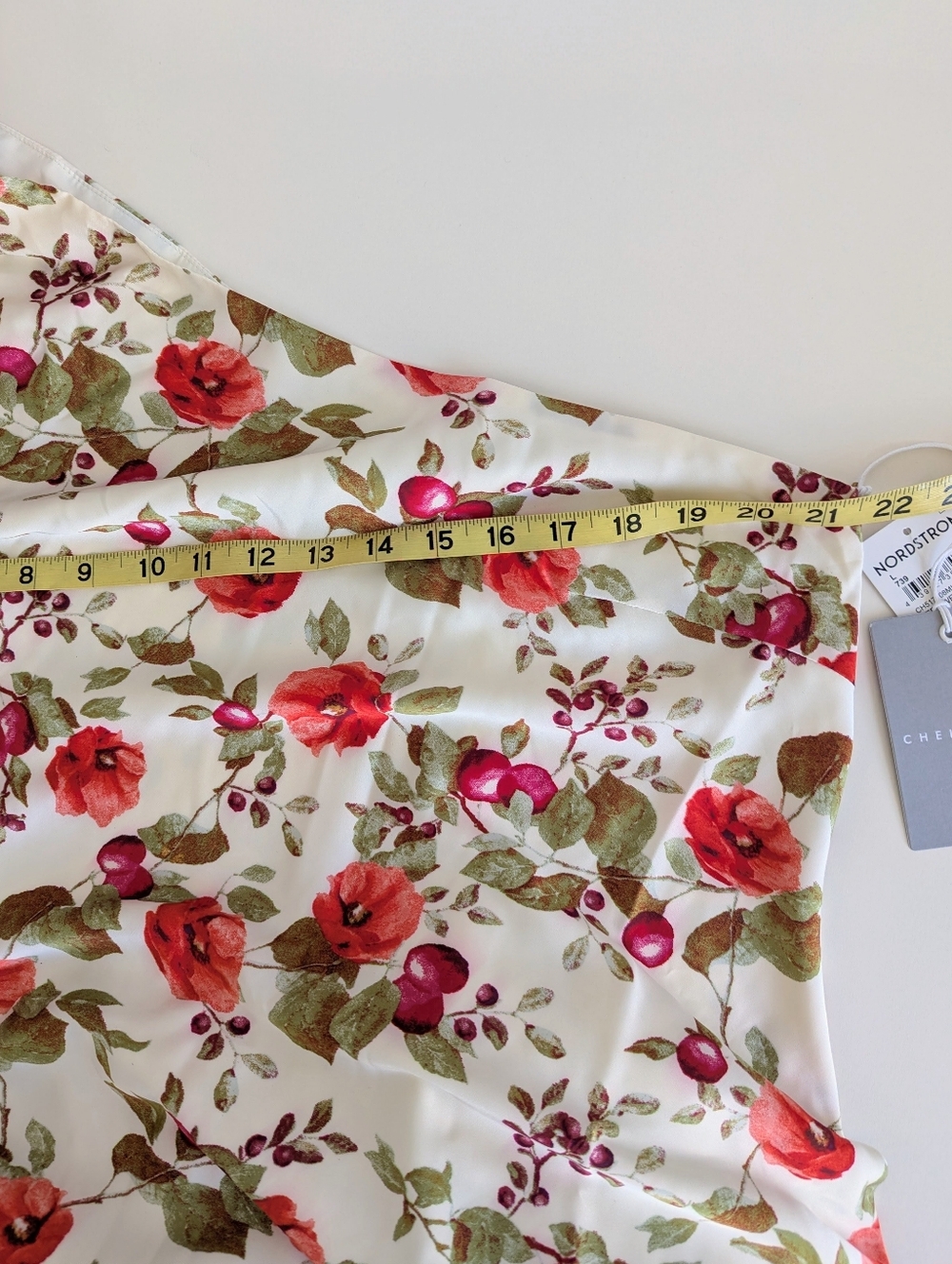 Chelsea28 One Shoulder Slip On Floral Maxi Dress Cream Red Berries Side Slit Lrg - Picture 8 of 12